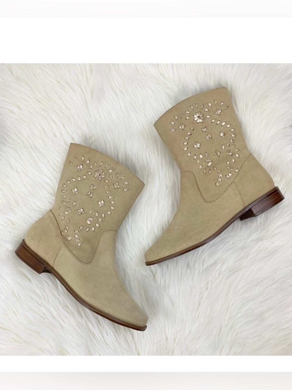 Jack Rogers Kaitlin Stitched Southwestern Suede Boots in Sand